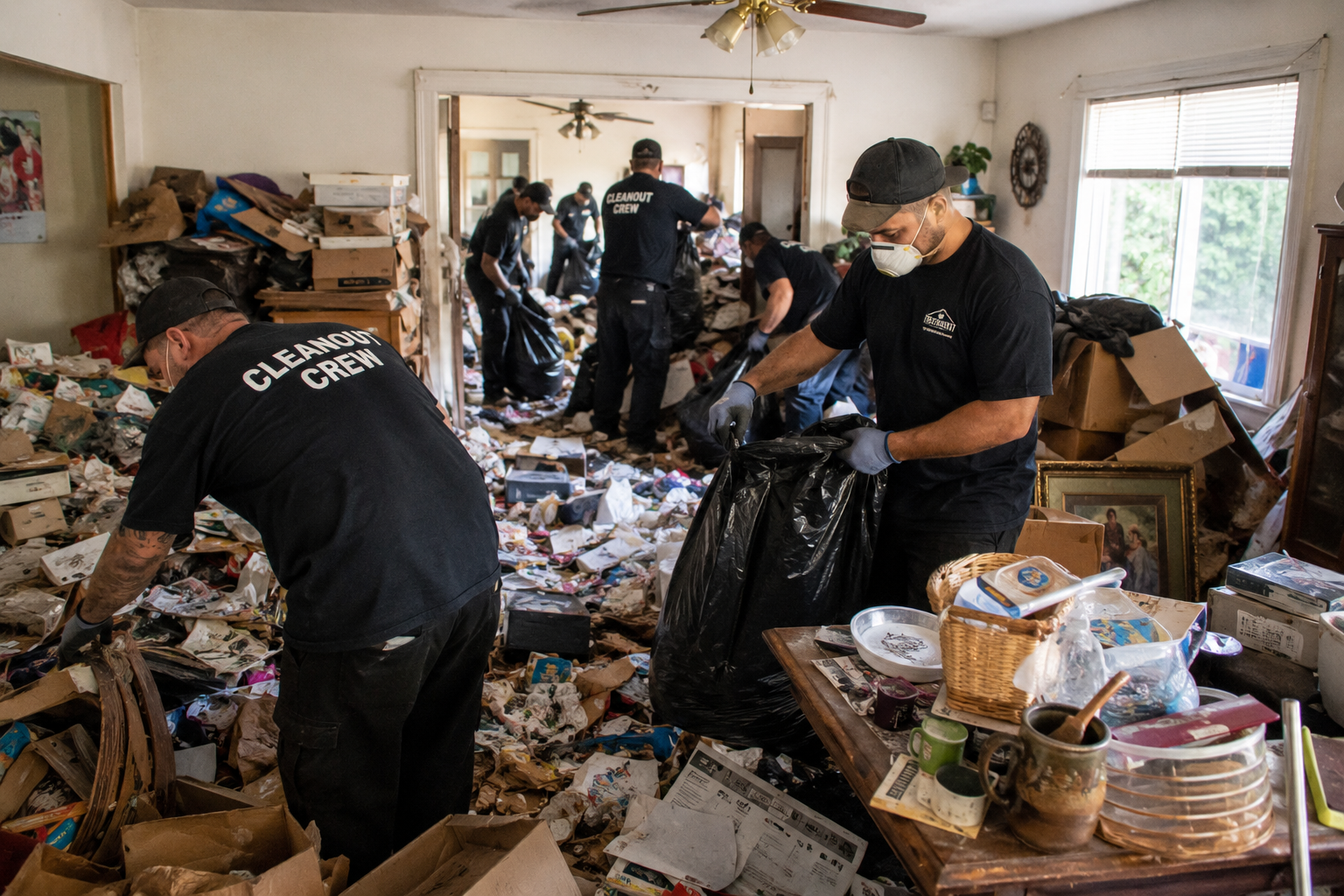 Hoarder cleanout with crew